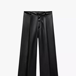 Zara Size 6 Black Faux Leather Wide-Leg Pants NWT